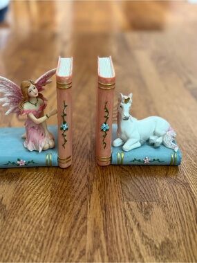7.25" Pink and White Enchanted Fairy Tale Bookends Fairy and Unicorn